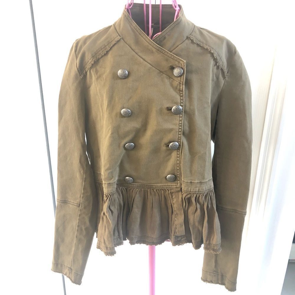 Free people green flared hem military jacket S - Picture 2 of 8